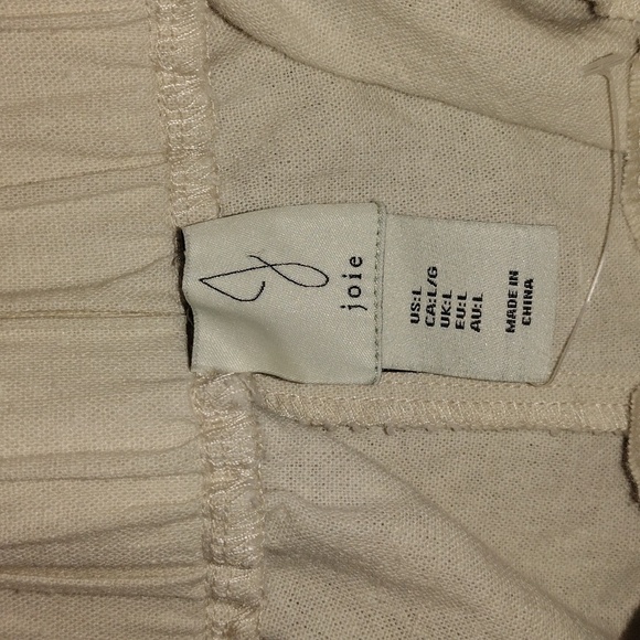 Joie Cream Wide Leg Cropped Pull On Elastic Waist Linen Blend Pants Lagenlook L - Picture 4 of 7